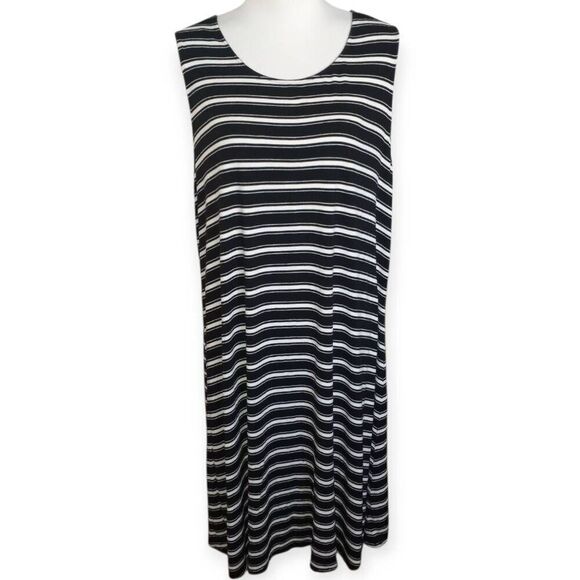 AVA & VIV BLACK & WHITE STRIPE SLEEVELESS DRESS SZ.1X EUC. - Picture 2 of 5